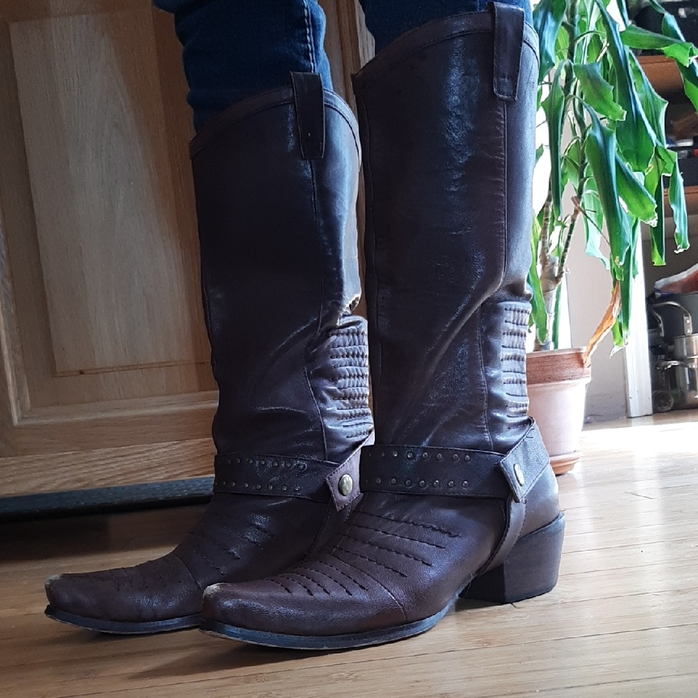 Brown Leather Western Boots Womens 8.5